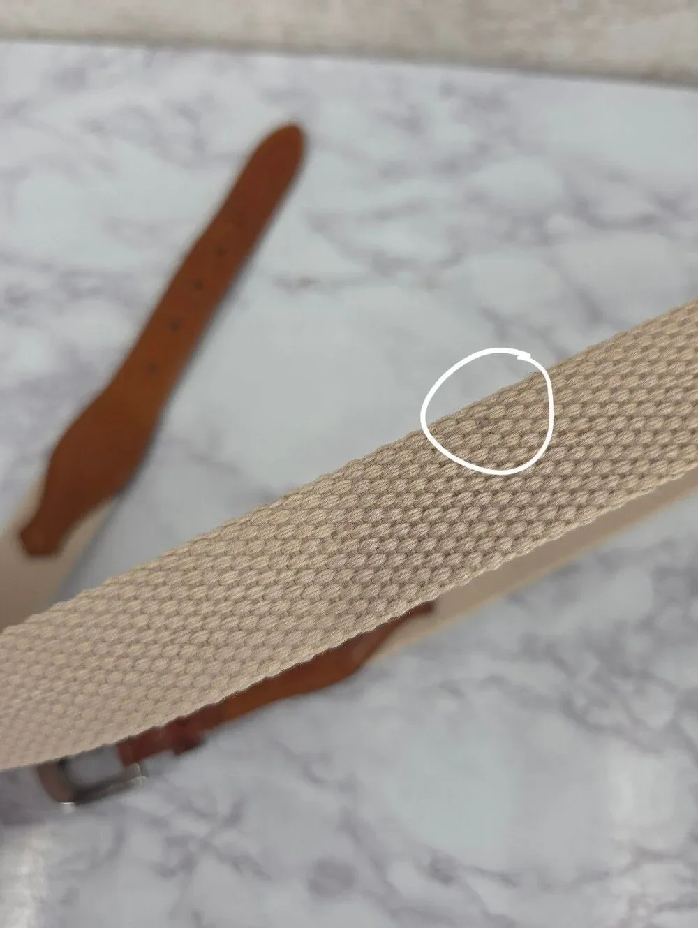 Vintage Cole Haan Men's Woven Cream Belt with Brown Leather Silver Tone Buckle